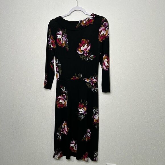 Joules Women’s Black Floral Long Sleeve A Line Midi Dress Size US 8 - Picture 7 of 12